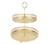 Zunate Tiered Tray, Elegant Two Tier Metal Serving Stand for Displaying Desserts, Cupcakes, Family Gatherings (Stripe Gold)