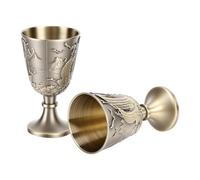 Zunate Vintage Goblets Bronze Finish 2 Pack Sailing Ship Embossed Drinking Cups, Small Metal Wine Glasses for Liquor, Rustic Stemmed Goblets Set for Home Bar Decor