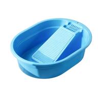 Zunate Washboard Laundry Basin with Built in Washboard Large Thickened Deepened PP Tub for Home Dorm Hand Wash Soap Rest Holder (Charm Blue)