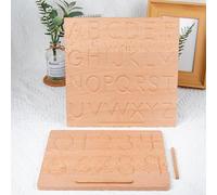 Zunate Wooden Alphabet Tracing Board Durable Learning Toy for Kids, Educational Drawing Board for Hand-eye Coordination Development, Wood Color (Groove digital blind writing board)