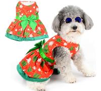 Zunea Christmas Dog Dresses for Small Dogs Girl Snowflake Santa Claus Reindeer Snowman Xmas Tree Pattern Puppy Dress with Green Bow Knot Christmas Skirt Pet Costumes Female Dog Clothes Outfits Red M