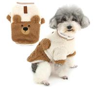 Zunea Cute Bear Dog Sweater Jumpers for Small Dogs Winter Warm Sherpa Fleece Puppy Jacket Coats with Leash Ring Soft Fluffy Pullover Sweatshirt Chihuahua Clothes Cold Weather Pet Apparel Brown S