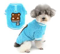 Zunea Cute Bear Pattern Dog Fleece Jumpers for Small Dogs Bright Color Winter Warm Puppy Sweater Coat with Leash Ring Soft Pullover Jumper Cold Weather Clothes Pet Chihuahua Apparel Blue S