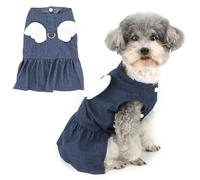 Zunea Denim Dog Harness Dresses for Small Dogs Summer Angle Wing Puppy Dress with Leash Ring Soft Sleeveless Princess Vest Skirt Female Pet Sundress Doggie Chihuahua Apparel Darkblue XS