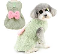 Zunea Dog Dresses Winter Jumpers for Small Dogs Fuzzy Sherpa Fleece Warm Puppy Sweater Princess Dresses with Cute Bow Knot Cold Weather Dog Skirt Doggy Clothes Pet Chihuahua Yorkie Apparel Green S