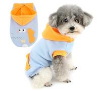 Zunea Dog Hoodie Jacket Coat for Small Dogs Pullover Hooded Puppy Clothes Jumper with Leash Ring Cute Dinosaur Pattern Sweatshirt Soft Warm Fall Winter Pet Chihuahua Apparel for Cold Weather Blue L