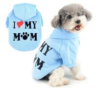Zunea Dog Hoodies Coat with Harness Hole for Small Dogs Cats I Love My Mom Printed Sweatshirt Puppy Sweater Jumper Soft Winter Autumn Jacket Coats Short Sleeve Pet Apparel Clothes Blue XL