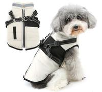 Zunea Dog Jacket Coats with Harness for Small Dogs Winter Clothes Beige, L | Warm Fleece Lined, Adjustable, Reflective, Windproof, Zipper Closure, Outdoor Walks, Cold Weather, Snow Day, Puppy Vest