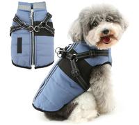 Zunea Dog Jacket Coats with Harness for Small Dogs Winter Clothes Blue, XL | Warm Fleece Lined, Adjustable, Reflective, Windproof, Zipper Closure, Outdoor Walks, Cold Weather, Snow Day, Puppy Vest