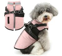 Zunea Dog Jacket Coats with Harness for Small Dogs Winter Clothes Pink, M | Warm Fleece Lined, Adjustable, Reflective, Windproof, Zipper Closure, Outdoor Walks, Cold Weather, Snow Day, Puppy Vest