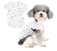 Zunea Dog Shirts for Small Dogs Soft Summer T-Shirts Breathable Puppy Vest Clothes Cute Cherry Printed Pet Clothing Ruffled Short Sleeves Shirt for Chihuahua Yorkie White L