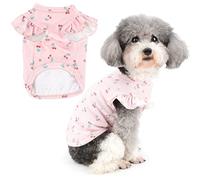 Zunea Dog Shirts for Small Dogs Soft Summer T-Shirts Breathable Puppy Vest Clothes Cute Cherry Printed Pet Clothing Ruffled Short Sleeves Shirt for Chihuahua Yorkie Pink XL