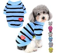 Zunea Dog Shirts for Small Dogs Summer Basic T-Shirt Striped Puppy Clothes Sequins Love Heart Sweatshirt Soft Cotton Short Sleeve Tee Shirt Pet Clothing Pullover Chihuahua Apparel Blue M
