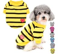 Zunea Dog Shirts for Small Dogs Summer Basic T-Shirt Striped Puppy Clothes Sequins Love Heart Sweatshirt Soft Cotton Short Sleeve Tee Shirt Pet Chihuahua Pullover Apparel Darkyellow M