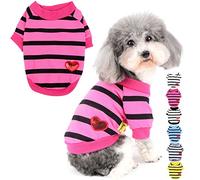 Zunea Dog Shirts for Small Dogs Summer Basic T-Shirt Striped Puppy Clothes Sequins Love Heart Sweatshirt Soft Cotton Short Sleeve Tee Shirt Pet Clothing Pullover Chihuahua Apparel Pink S