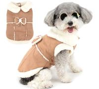 Zunea Dog Winter Coats for Small Dogs Cats Shearing Fleece Dog Jacket Coat with D-Ring Cute Puppy Clothes with Bow Soft Warm Fleece Vest Clothing Windproof Cold Weather Pet Chihuahua Apparel Khaki L