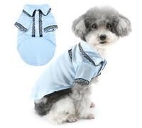 Zunea Faux Silk Dog Pyjamas Shirts for Small Medium Dogs Lace-Trimmed Lapel Daily Sleeping Wear Soft Puppy Clothes Indoor Pajamas Shirt Lightweight Two-Legged Holiday Outfit Pet Apparel Babyblue XL
