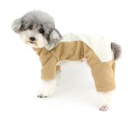 Zunea Fleece Dog Sweater Jumpsuit for Small Dogs Patchwork Winter Puppy Pyjamas Jumpers with Leash Ring Soft Warm Pajamas Outfits Pullover Cold Weather Clothes Chihuahua Yorkie Pet Apparel Beige S