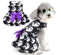 Zunea Halloween Dog Dresses for Small Dogs Cats Ghosts Print Puppy Girl Halloween Costumes Fancy Dress Soft Pet Skirt with Bow Knot Chihuahua Yorkie Clothes Outfits Black M