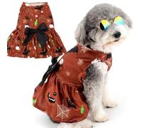 Zunea Halloween Dog Dresses for Small Dogs Cats Pumpkin/Ghosts/Bat Print Puppy Girl Halloween Costumes Fancy Dress Soft Pet Skirt with Bow Knot Chihuahua Yorkie Clothes Outfits Brown L
