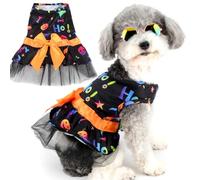 Zunea Halloween Dog Dresses for Small Dogs Cats Pumpkin Skulls Bats Pattern Puppy Girl Halloween Costumes Fancy Dress Pet Layered Lace Skirt with Bow Knot Chihuahua Yorkie Clothes Outfits Black S