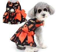 Zunea Halloween Dog Dresses for Small Dogs Cats Scary Ghosts Bat Spider Print Puppy Girl Halloween Costumes Fancy Dress Soft Pet Skirt with Bow Knot Chihuahua Yorkie Festival Clothes Outfits Black XL