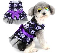 Zunea Halloween Dog Dresses for Small Dogs Cats Skulls Puppy Girl Halloween Costumes Fancy Dress Soft Pet Layered Lace Skirt with Bow Knot Chihuahua Yorkie Clothes Outfits Black S