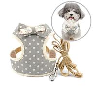 Zunea No Pull Small Dog Harness and Lead Set Escape Proof Puppy Cat Vest Harnesses for Walking Adjustable Cute Polka Dot Kitten Harness with Bowknot Breathable Mesh Padded Pet Tuxedo Gray M