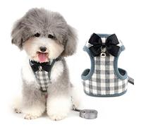 Zunea No Pull Small Dog Harness and Lead Sets Adjustable Soft Mesh Plaid Tuxedo Vest Clothes with Bowtie and Safety Bell for Puppy Chihuahua, Escape proof Cats Harnesses for Walking Gray M