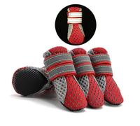 Zunea Paw Protector Dog Boots Summer Non-slip Small Dog Shoes Adjustable Reflective Soft Breathable Mesh Puppy Booties Heat Resistant for Hot Pavement Red L
