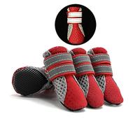 Zunea Paw Protector Dog Boots Summer Non-slip Small Dog Shoes Adjustable Reflective Soft Breathable Mesh Puppy Booties Heat Resistant for Hot Pavement Red M