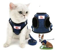 Zunea Pet Dog Cat Harness and Lead Set Escape Proof No Pull Adjustable Reflective Step-in Vest Harnesses for Walking Soft Mesh Padded Corduroy for Cats Kitten Puppy Small Dogs Blue S