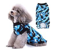 Zunea Pet Dog Cat Recovery Suit for After Surgery Cone Alternative Camo Soft Cotton Injured Care Protection Puppy Clothes Skin Diseases Prevent Lick Weaning Suit for Female Male Small Dogs Blue M