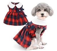 Zunea Plaid Dog Dresses for Small Dogs Summer Princess Dress with Bowknot Cute Puppy Girls Clothes Ruffles Sleeveless Skirt Soft Female Dress Pet Chihuahua Yorkie Apparel Red S