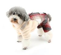 Zunea Plaid Dog Sweater Jumpsuit with Leash Ring for Extra Small/Small Dogs Winter Warm Fleece Lined Puppy Jumper Overall Outfits Soft Fuzzy Cold Weather Coats Pet Chihuahua Apparel Red XXL