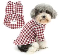 Zunea Plaid Small Dog Shirt Pyjamas for XS/S Size Dogs Breathable Puppy Sleeping Clothes Lapel Indoor Pjs Two-Legged Pajamas Shirts Outfits Holiday Party Pet Apparel for Chihuahua Yorkie Red L