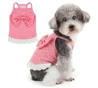Zunea Polka Dot Dog Dresses for Small Dogs Soft Camisole Puppy Clothes with Cute Bowknot and Ruffle Hem Lightweight Sleeveless Pet Skirt for Chihuahua Yorkie, for Indoor Wear Walks Photos Pink XS