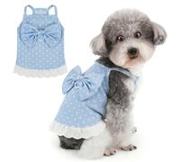Zunea Polka Dot Dog Dresses for Small Dogs Soft Camisole Puppy Clothes with Cute Bowknot and Ruffle Hem Lightweight Sleeveless Pet Skirt for Chihuahua Yorkie, for Indoor Wear Walks Photos Blue M