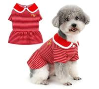 Zunea Preppy Striped Small Dog Dresses Breathable Puppy Skirt Uniform Lightweight Pullover Princess Dress with Peter Pan Collar for Chihuahua Yorkie, for Daily Wear and Photo Red M