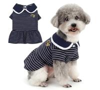 Zunea Preppy Striped Small Dog Dresses Breathable Puppy Skirt Uniform Lightweight Pullover Princess Dress with Peter Pan Collar for Chihuahua Yorkie, for Daily Wear and Photo Blue L