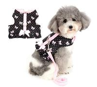 Zunea Small Dog Girl Harness and Lead Set No Pull Chihuahua Dress Escape Proof Cat Kitten Vest Harness Step-In Soft Cotton Padded Polka Dot Puppy Jacket Clothes with Cute Bow for Walking Black M