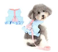 Zunea Small Dog Girl Harness and Lead Set No Pull Chihuahua Dress Escape Proof Cat Kitten Vest Harness Step-In Soft Cotton Padded Polka Dot Puppy Jacket Clothes with Cute Bow for Walking Blue S