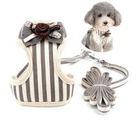 Zunea Small Dog Harness and Lead Set No Pull Adjustable Striped Formal Tuxedo Vest Harnesses with Bow Tie for Puppy Girl Boy, Mesh Padded Pet Cat Harness Escape Proof for Walking Gray XL