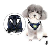 Zunea Small Dog Harness and Lead Set No Pull Puppy Vest Harnesses Adjustable Reflective Soft Mesh Step-in Pet Cat Harness Escape Proof for Walking, Bright Colors for Dogs Girl Boy Darkblue S