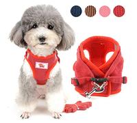 Zunea Small Dog Harness and Lead Sets No Pull Adjustable Reflective Step-in Soft Mesh Corduroy Vest Harnesses for Pet Dogs Puppy Chihuahua Cats Red XL