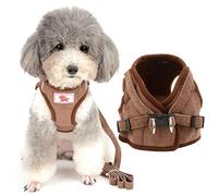 Zunea Small Dog Harness and Lead Sets No Pull Adjustable Reflective Step-in Soft Mesh Corduroy Vest Harnesses for Pet Dogs Puppy Chihuahua Cats Brown L