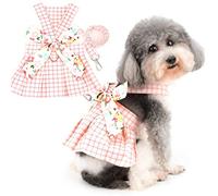 Zunea Small Dog Harness Dress with Leash Set No Pull Puppy Vest Harnesses Plaid Princess Dresses with Cute Flowers Bow Knot Pet Girls Cat Chihuahua Apparel Harness with D Ring for Walking Pink M