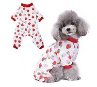 Zunea Small Dog Pyjamas Puppy Pjs Overalls Clothes Soft Cotton Pet Cat Pajamas Outfits with Legs Chihuahua Sleeping Jumpsuit Cute Strawberry Printed Doggie Apparel Red XS