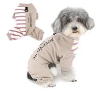 Zunea Small Dogs Pyjamas Jumpsuit with Leash Ring Soft Warm Winter Fall Puppy Clothes Overall Outfits Striped Patchwork Chihuahua Sleeping Outdoor Wearing Cold Weather Pet Apparel Gray XXL