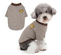 Zunea Striped Dog T-Shirt for Small Dogs Soft Breathable Puppy Top with Cute Heart Patch Lightweight Short Sleeve Shirts Pet Chihuahua Yorkie Clothes for Walks/Indoor Wear Brown S